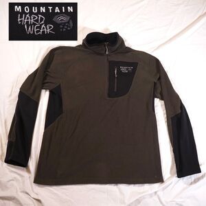 Mountain Hardwear Quarter Zip Fleece Jacket Logo Spellout Large HOLE see photos